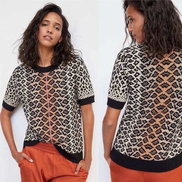 Anthropologie Sweaters - Maeve | Elinore Short Sleeve Animal Print Wool Blend Sweater